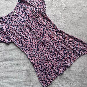 Billabong Rose Floral Print Button Front Rayon Babydoll Shirt Dress Mini Small